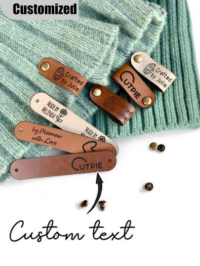 Custom Knitting Leather Tags -Personalized Faux Leather Labels With Rivet Closure, Personalized Name And Heart/Floral Pattern, Available In Multiple Colors, Suitable For Knitted, Handmade Or Crochet, Suitable For Beanies, Mother'S Day Gifts, Father'S Day Gifts, Friends' Gifts, Handicrafts, Decorative Hanging Tag Designs, Rivet Fixed Labels, Handmade Accessories, Creative Essentials.
