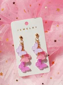 1对可爱闪亮渐变亚克力蝴蝶耳环，带链条，个性化设计，时尚礼物耳环 - 鏈條蝴蝶 - 查看 1