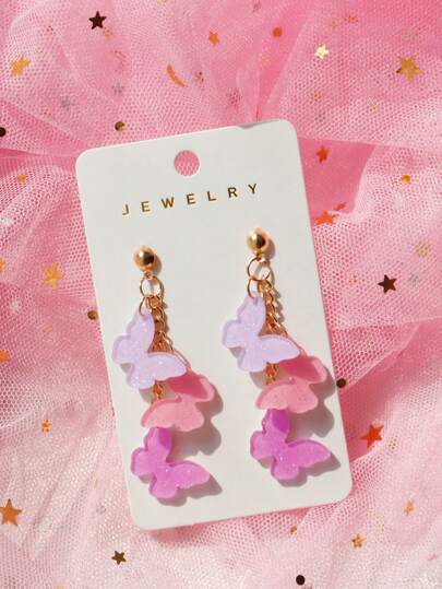 1 par de pendientes de mariposa con degradado brillante de acrílico con cadena, diseño personalizado, pendientes de regalo de moda