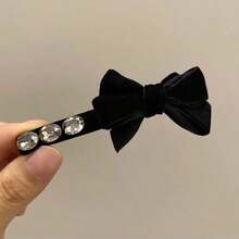 1pc Elegant Vintage Bow Hair Clip, Suitable For Girls, Fashionable French Style Hair Clip, Decorated With Artificial Pearls And Velvet, Can Be Used As Hair Accessory, Claw Clip Or Hairpin,Claw Clips - Black - View 5