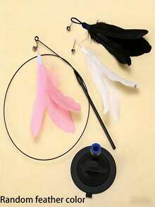 1 Interactive Cat Toy, Metal Feather Cat Toy, Automatic Cat Teaser Stick, Ringing Cat Toy, Handheld Interactive Cat Toy, Cat Toy Accessories, Cat Teasing Sound Toy, Long Pole Automatic Cat Teaser Stick - Multicolor - View 4