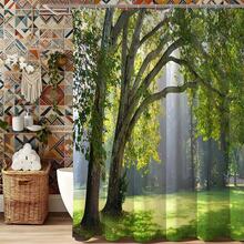 1 Stück Duschvorhang mit Sonnenwald Paulownia Baum, Natürlicher Stil Badezimmer Duschvorhang, Morgennebel Grüne Wiese Badezimmer Vorhang, Geeignet für frische Badezimmer Dekoration, Leuchtend grünes Blatt Badezimmer Accessoires, Entspannende Badezimmer Artikel, Geeignet für rustikalen Stil Badezimmer ruhiger Duschvorhang, Strapazierfähiger rustikaler Stil Heim Badezimmer Duschvorhang - Grüne Knospen - Übersicht 6