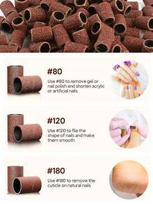 美甲打磨钻头砂带，3色粗细中粒度电动锉砂套装，尺寸#80、#120、#180，3/32英寸电动锉指甲钻头，适用于亚克力凝胶指甲、角质层修整、美甲和足部抛光。 - 彩色 - 查看 3