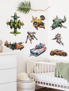 2张机械航空主题儿童房墙贴，飞机和坦克图案 - 69247-機甲威龍 - 查看 5
