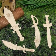 4/8pcs DIY Unfinished Wooden Pirate Sword Craft Kit, Blank Wooden Pirate Design For Painting And Decorating – Perfect For Parties, Birthdays, Carnivals, And Festive Gifts - Multicolor - View 3