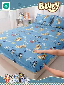 Bluey Juego de sábanas con estampado digital de , funda nórdica, protector de colchón, cubrecama, sábana ajustable, textil para el hogar cómodo, sábana ajustable de tonos frescos, protector de colchón transpirable y antipilling, suave y amigable con la piel, cubrecama con estampado de dibujos animados, decoración del hogar de , funda de sofá, sábana ajustable, cubrecama de tamaño king, sábana ajustable extra grande, juego de sábanas ajustables - Azul - Ver 10