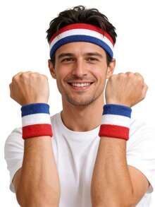 Bộ băng đô và băng cổ tay thể thao, băng đô và băng cổ tay bằng vải bông mềm mại, thấm hút mồ hôi và nhanh khô. - Nhiều màu - Xem 8