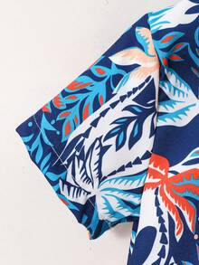 Boys' Short Sleeve Shirt Set, Summer New Arrival Sports Casual Coconut Tree Print Full-Printed Tops And Pants Matching Sun Hat Three Pieces, Perfect For Vacation - Multicolor - View 4