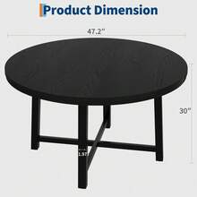 Industrial 47'' Round Dining Table For 4-6 – Space-Saving Wooden Kitchen Table – Sturdy Metal Frame – Perfect For Dining Room Or Kitchen – No Chairs Included - Black - View 8