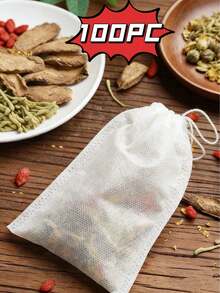 100-Pack White Disposable Non-Woven Tea Bags – Drawstring Herb Infuser Bags, Small Mesh Filter Pouch For Loose Leaf Tea/Spices, Disposable Brewing Bags, Ideal For Home Tea Brewing Homemade Herb Infusions Kitchen Spice Storage Valentine's Day Cozy Gift Prep, Bestselling Kitchen Essential, Perfect For Valentine's Day Thoughtful Gift For Friends Colleagues Tea Enthusiasts - White - View 4