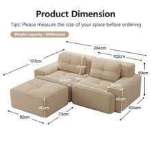 Boneless Modulsofa, Modernes L-förmiges Modulsofa für Wohnzimmer mit Tiefem Sitz, bequemes Corduroy-Cloud-Sofa mit Ottoman, Getuftetes Zweisitzer-Schlafsofa, Beige - Beige + Velours côtelé + 2 places - Voir 6