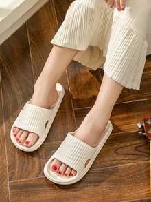 Women's Solid Color Plastic Slippers, Basic Style Home Slippers, Synthetic Fiber Glossy Plastic Slippers, Beach & Home Wear, All Season Plastic Slides - White - View 8