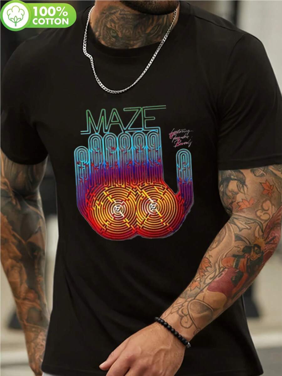 New Fashion Franky Beverly And Maze Inspired Print Men's And Women's Couple Fashion T-Shirt, Street Short Sleeve Cotton T-Shirt, Comfortable Fit Round Neck T-Shirt - Super Soft, Breathable, Moisture-Wicking, Casual Summer T-Shirt - Christmas Gift For Family And Friends - Black - View 1
