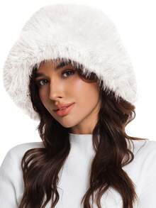 Sombrero de cubo de piel sintética para mujer, sombrero de cubo ancho y ajustable de pelo largo y esponjoso, sombrero de moda de invierno - Multicolor-B - Ver 7