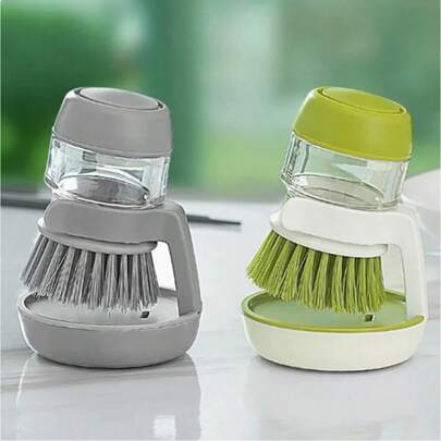 1/2 st, grytborste med tvålpump, multifunktionell köksrengöringsborste med stativ, diskborste, köksskrubbborste, borste för kastruller och kastruller, skrubbborste för diskbänk, rengöringsmedel, rengöringsverktyg