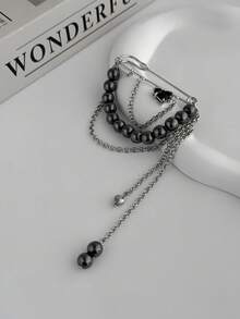 1pc Bohemian Geometric Round Beaded Chain Tassel Brooch, Elegant Fashion For Party, Casual, Couple Date, Street Snap, Women's Holiday Birthday Versatile Jewelry Gift - Brooch - View 5