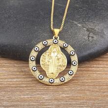 New Retro Round Shape Saint Benedict Medal Pendant Necklace For Women Men Copper Drip Oil Evil Eye Zirconia Chain Choker Jewelry - Pendant Necklace - View 9