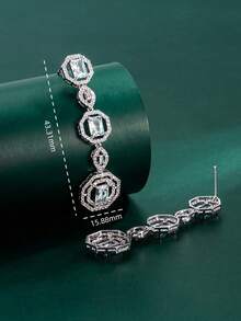 1 Pair Luxury Women's White Gold Plated Zirconia Earrings, Suitable For Dates, Weddings, Parties, Valentine's Day Gifts, Anniversary Elegant Jewelry Gifts - Silver - View 5