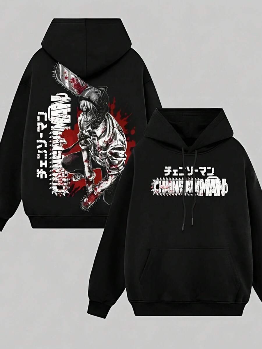 Retro Unisex T-Shirts, Hoodies, Loose-Fitting Unisex Anime Merchandise, Soft Cotton Streetwear, Unisex Comic Book Clothing, Anime Fan Gifts, Christmas Presents. - 黑色 - 查看 1