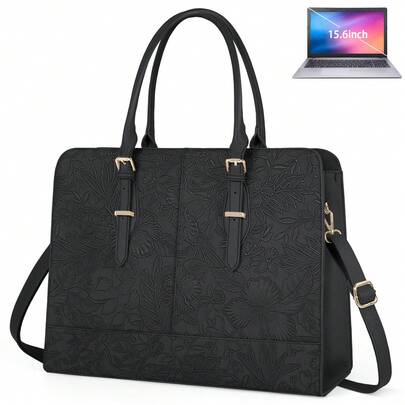 NEWHEY 15.6 Inch Waterproof Leather Large Capacity Laptop Tote Bag, Professional Business Briefcase, Lightweight Travel Shoulder Bag, Black