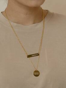 1pc Customized Stainless Steel Engraved Round Pendant Necklace, Can Customize Name/Date/Text, Unisex Minimalist Style, Suitable For Daily Wear, Gift For Valentine's Day, Mother's Day, Ramadan, Etc. - Multicolor - View 7