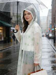 1pc Maple Leaf Print Semi-Transparent Raincoat, Full Print Hiking Raincoat, Thickened Cycling Travel Fashion EVA Adult Rainwear - Women's Raincoat - View 10