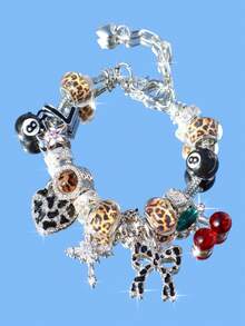 1pc Leopard Print Bow Heart Charm Bracelet, 1pc Cute Red Cherry Bracelet, 1pc Lucky Number 777 Bracelet, 1pc Birthstone Bracelet, 1pc Cute Bow Bracelet, 1pc Fashionable Leopard Print Music Festival Heart Bracelet - Gold - View 15