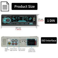 单DIN车载立体声收音机，支持快速充电，配备USB/SD/AUX输入接口，7色背光液晶显示屏，适用于12V车辆，兼容智能手机/平板电脑 - 1788 - 查看 6