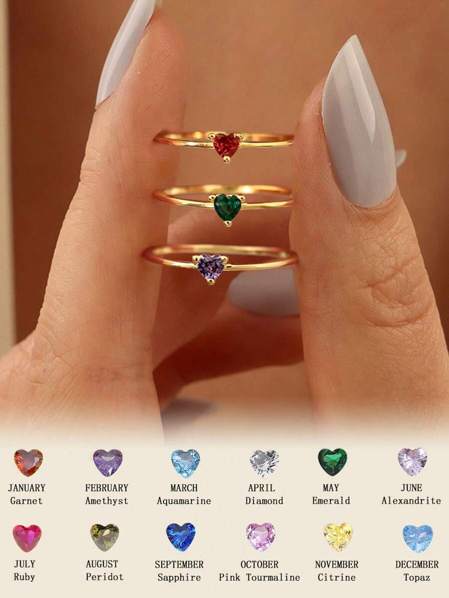 1 pieza Anillo solitario de corazón minimalista, anillo de mujer de plata de ley S925 adecuado para uso diario, citas, regalo de joyería exquisita para mujeres, regalo de Año Nuevo, regalo del Día de San Valentín - Dorado - Ver 1