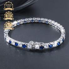 1pc Minimalist 925 Sterling Silver Cubic Zirconia Geometric Square Tennis Chain Bracelet For Women, Versatile For Daily Wear, Gift, Party, Vacation, Valentine's Day - Blue - View 6