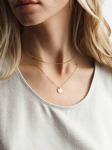 Stainless Steel Waterproof Non-Fading Gold Soft Double-Layer Coin Disc Necklace, Suitable For Women's Daily Wear - Double Gold Side Chain - View 2