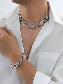 Men's Hip Hop Personalized Animal Chain Metallic - Necklace And Bracelet Jewelry Suitable For Party And Street Wearing (No Gift Box) - Silver - View 1