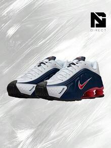Nike Shox R4 USA (2025) – Men's Lifestyle Sneakers – Shoes For Man -Vintage-Spring & Summer-Inspired Running Shoes, Shock-Absorbing Comfort, Gym To Streetwear Casual Wear-Mother's Day Gifts-Father's Day Gift– HQ1988 400 - Midnight Navy/White/Metallic Silver/Gym Red - 查看 2