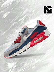Nike Air Max 90 USA (2024) – Men's Lifestyle Sneakers – Shoes For Man -Vintage-Spring & Summer-Inspired Running Shoes, Shock-Absorbing Comfort, Gym To Streetwear Casual Wear-Back To School– DM0029 005 - Light Smoke Grey/Phantom Armory/Navy Fire/Red Flat/Pewter Black - 查看 1