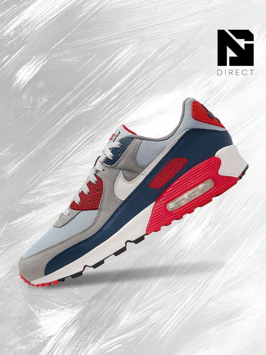 Nike Air Max 90 USA (2024) – Men's Lifestyle Sneakers – Shoes For Man -Vintage-Spring & Summer-Inspired Running Shoes, Shock-Absorbing Comfort, Gym To Streetwear Casual Wear-Back To School– DM0029 005 - Light Smoke Grey/Phantom Armory/Navy Fire/Red Flat/Pewter Black - 查看 1