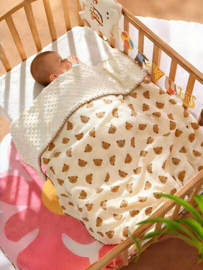 1 chiếc chăn em bé, chăn lông cừu cho trẻ sơ sinh, họa tiết nhiều hình gấu, dùng được cả bốn mùa, dễ dàng mang theo cho trẻ sơ sinh, trẻ mới biết đi và xe đẩy.