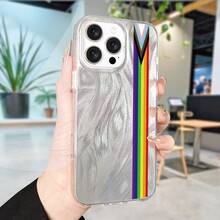Funda para teléfono: 1 diseño de rayas arcoíris elegante y a la moda, impresa y pintada, funda protectora de personalidad moderna estilo  con imágenes simples y lindas, protección de cobertura total, funda de teléfono IMD de gasa de pluma con gran agujero, para iPhone 17 16 15 14 13 12 11 - Plateado - Ver 4