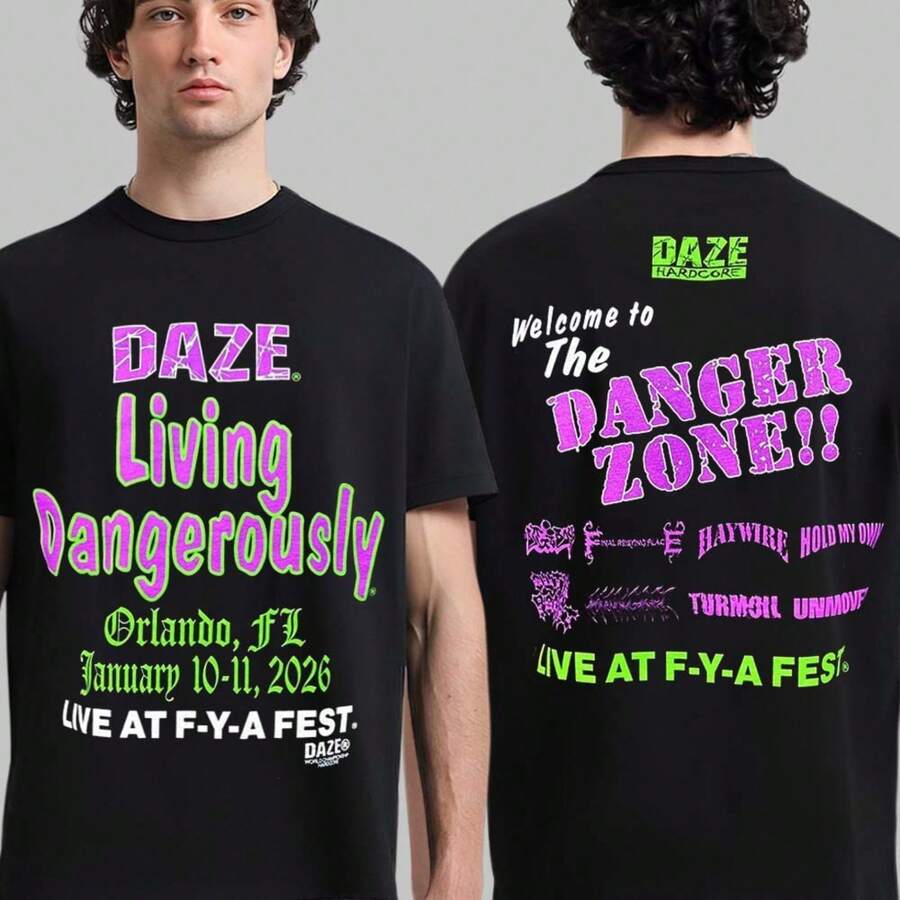 FYA Festival 2026 Merch Tee Daze Living Dangerously Orlando Florida T-Shirt - 黑色 - 查看 1