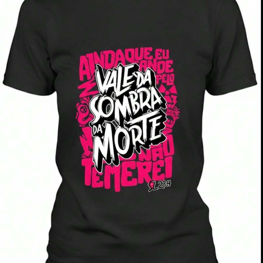 camiseta estampada 100% algodao premium cores vibrantes que nao desbotam tecido leve e respiravel - Preto - Visão 1