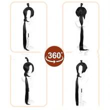 Black Rover Women Cosplay Wig, Long Straight Hair With Ponytail Bangs For Halloween Party - Natural Black - View 6