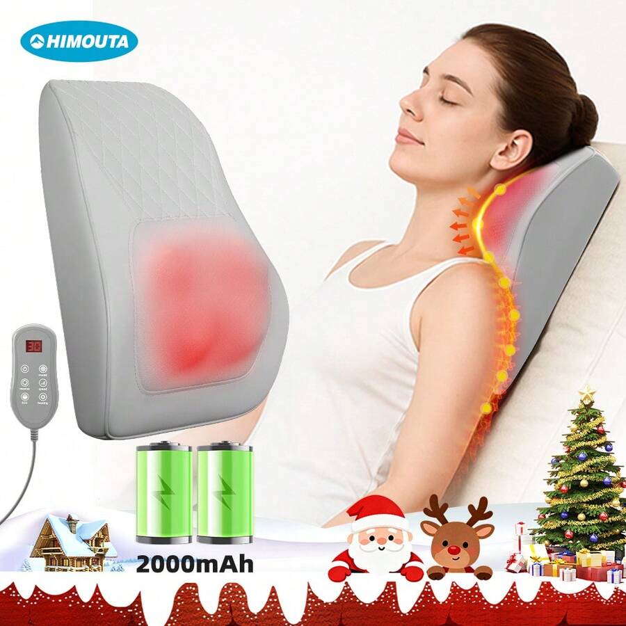 3D Kneading Massage Cushion With Heating Function, Suitable For Back, Neck, Shoulder And Leg Relaxation At Home, Office And Car, Gift For All, Type-C Interface, 2000mAh Battery Capacity - Grey - View 1
