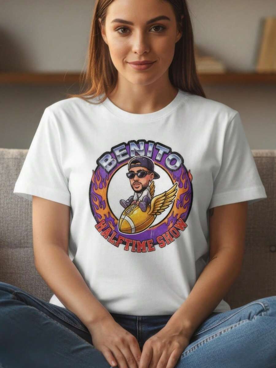 Benito Football Shirt, Ba D Bu Nny Game Day Tee, Latin Trap Legend Top, Funny Rap Fan Gift, Sunday Mat - trắng - Xem 1