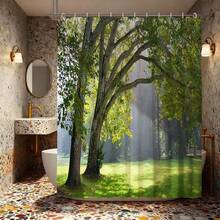 1 Stück Duschvorhang mit Sonnenwald Paulownia Baum, Natürlicher Stil Badezimmer Duschvorhang, Morgennebel Grüne Wiese Badezimmer Vorhang, Geeignet für frische Badezimmer Dekoration, Leuchtend grünes Blatt Badezimmer Accessoires, Entspannende Badezimmer Artikel, Geeignet für rustikalen Stil Badezimmer ruhiger Duschvorhang, Strapazierfähiger rustikaler Stil Heim Badezimmer Duschvorhang - Grüne Knospen - Übersicht 8