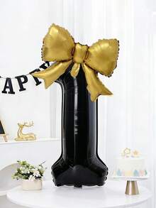 Set Balon Dekorasi Pita 2 Buah, Balon Foil Angka 0-9 Hitam 40 Inci & Balon Berbentuk Pita Emas untuk Dekorasi Pesta Ulang Tahun - MultiWarna - View 4