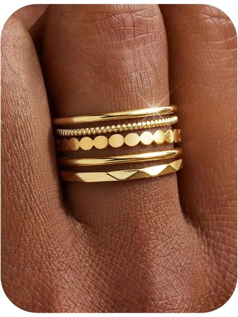Milacolato 14K Gold Plated Stackable Rings For Women Non Tarnish Thin Dainty Ring Set Minimalist Stacking Thumb Rings Statement Pinky Engagement Ring Promise Wedding Bands For Women Size 5-10 - Nhiều màu - Xem 1