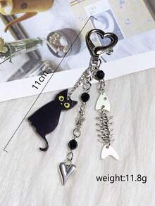 Street-Style Minimalist, Personalized, And Cool Acrylic Cat And Fish Bone Pendant, Handmade Beaded Keychain - Silver - View 8