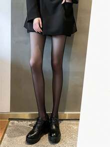 1双女士超薄镂空设计连裤袜，适合日常穿着，舒适保暖 - 黑色 - 查看 3