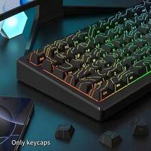 Juego de talla grande de 130 teclas, teclas con degradado negro (solo teclas), teclas retroiluminadas con líneas de grietas impresas lateralmente compatibles con 104/98/87/75/68/64/61 teclas - Negro - Ver 2