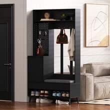 Hallway Wardrobe Kit, Shoe Cabinet, 4 Wardrobe Hooks, Two Drawers And 1 Door, White, 100 Lx35 Wx180 H Cm - Black - View 3