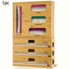 TAIMASI Bamboo Kitchen Drawer Organizer For Plastic Wrap, Aluminum Foil & Saran Wrap - Multi-Compartment Storage With Labeled Slots, Reusable High-Quality Design & Anti-Split Clips, Space-Saving Utensil Holder For Kitchen Accessories, Kitchen Accessories Storage, Product - 1pc - View 8